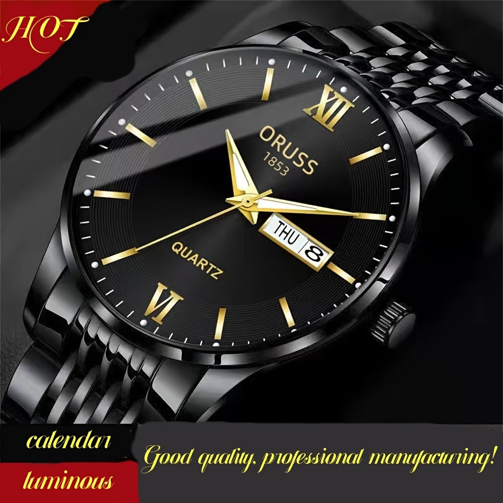 2022 Trendy High Quality Stylish Fashion Waterproof Luminous In The Dark Calendar Men's Watch Steel. Ideal Choice For Gifts 