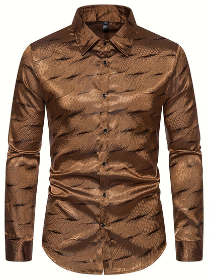 Chemise Pour Homme À Col Rabattu À Manches Longues, Fermeture Régulière, Style Luxueux, Chemise Décontractée Pour Homme Pour Le Quotidien Et Le Club