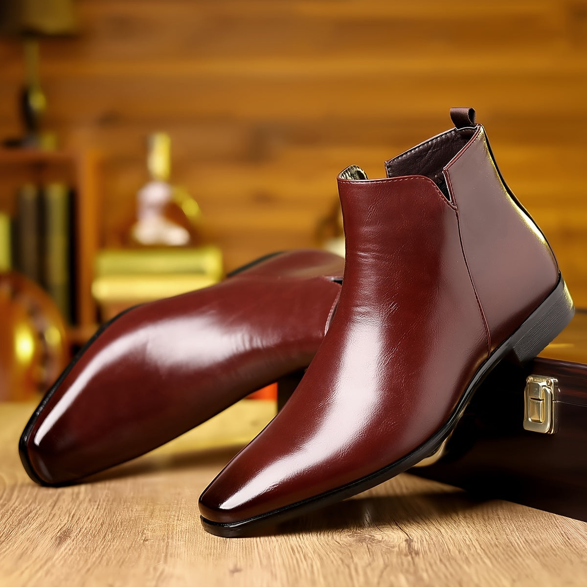 Bottes Chelsea hautes pour hommes de grande taille, unies, avec fermeture éclair latérale, semelle en caoutchouc antidérapante confortable et durable, chaussures de bureau pour hommes