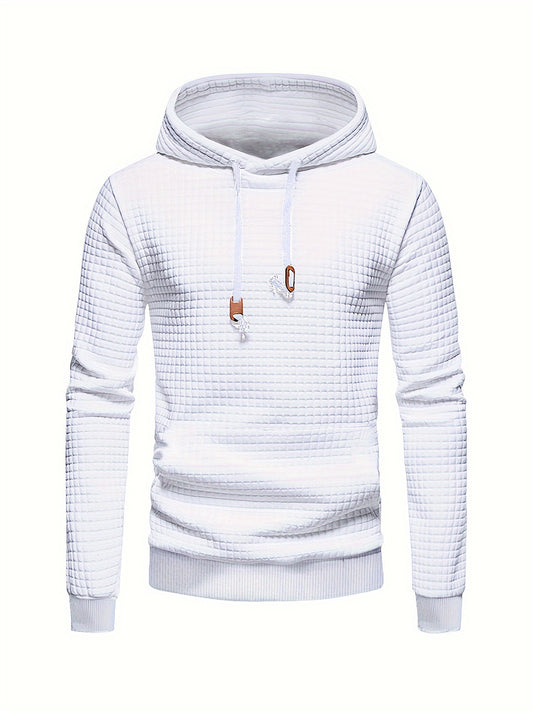 Sweat à capuche uni à motif gaufré, sweats à capuche décontracté pour hommes, sweat-shirt à capuche décontracté pour hommes avec poche kangourou streetwear pour l'hiver et l'automne, cadeaux