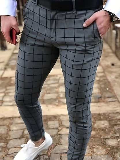 Pantalon décontracté à carreaux gris uni pour homme avec poche, adapté aux vêtements d'extérieur et de rue