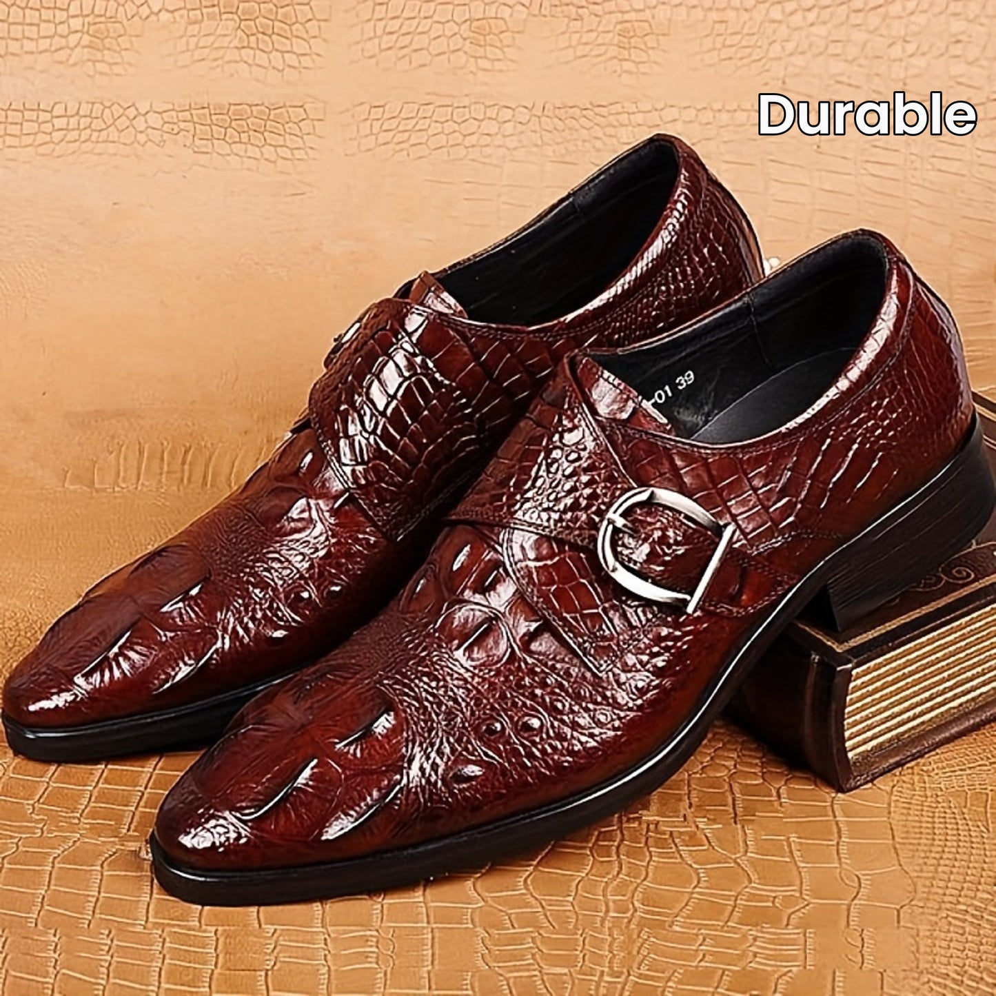 Chaussures de moine vintage à enfiler de couleur unie pour hommes, chaussures habillées à semelle en caoutchouc antidérapante et durable, chaussures de style business pour hommes.