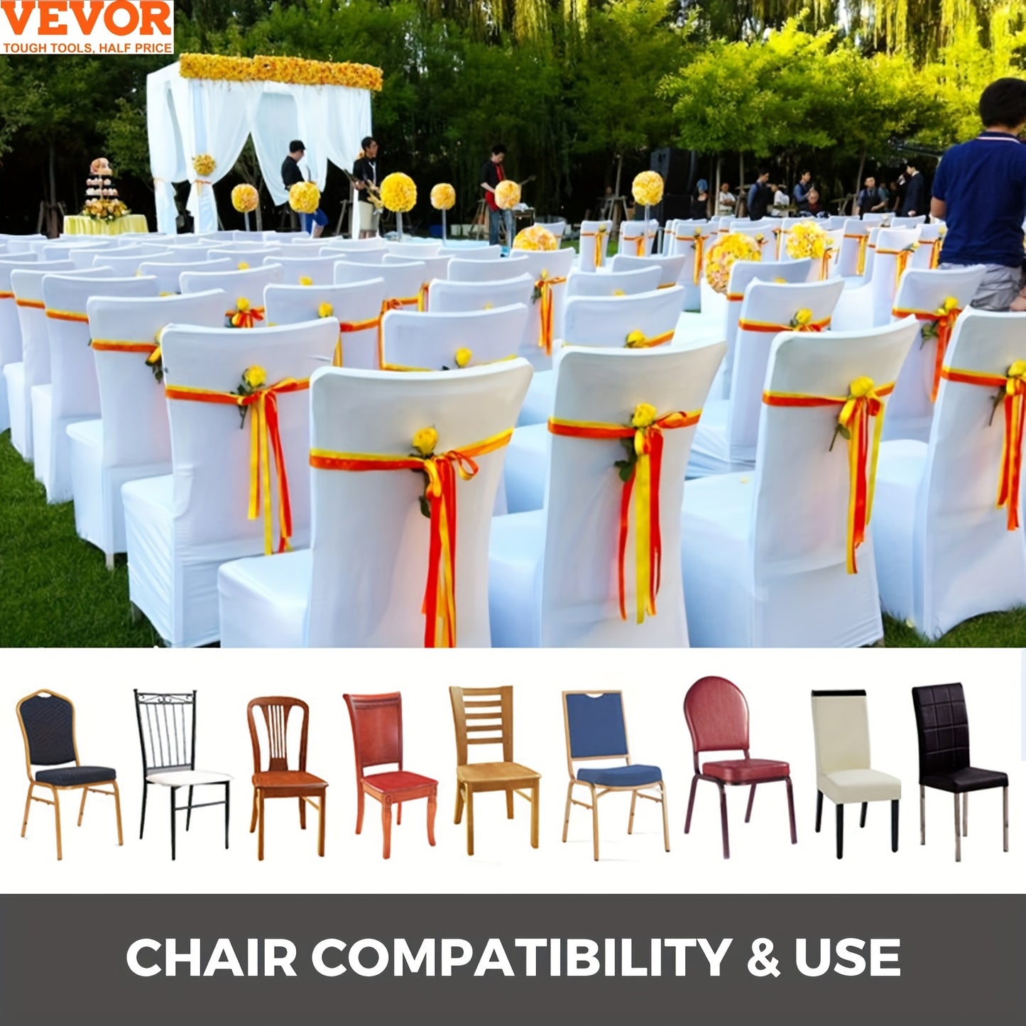 150 housses de chaise blanches en polyester Spandex pour chaises, idéales pour les mariages, les fêtes, les banquets et les repas de famille.