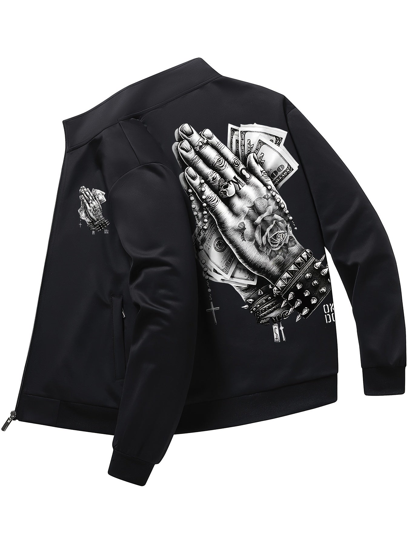 Veste Bomber Imprimée Homme Casual Prier Pour L'argent, Veste Fine Zippée Pour Le Printemps Et L'été