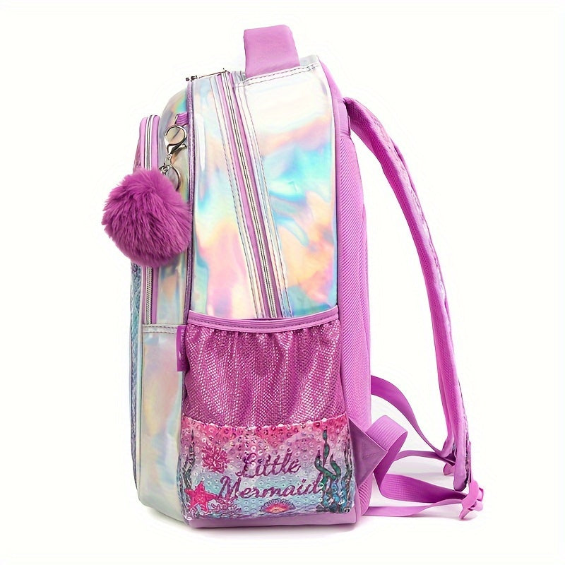 Ensemble sac à dos queue de sirène, sac d'école avec boîte à lunch et trousse, sac à bandoulière à paillettes mignon, sac à lunch isotherme, combo sac à dos en cuir rose scintillant