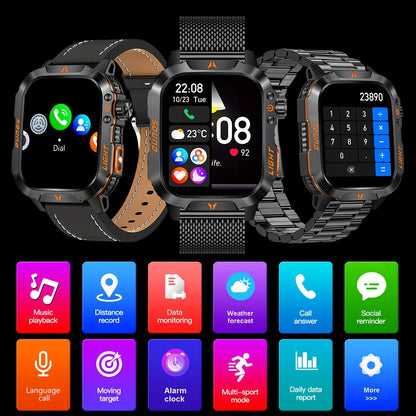 Nouvelle montre connectée de sport d'extérieur pour hommes, écran tactile complet de 2.01 pouces, étanche et suivi des mouvements, connexion sans fil, compatible avec Android et iPhone.