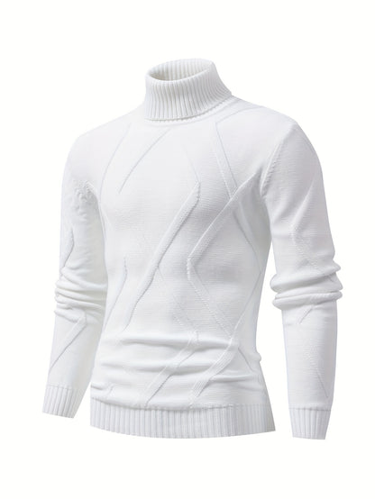 Men's Stylish Solid Knitted Sweater, High Stretchy Breathable Turtleneck Long Sleeve Casual Top for Outdoor Activities and City Walking