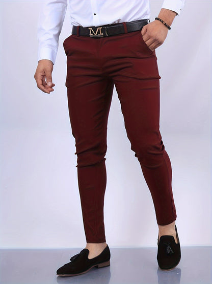 Pantalons Élégants Coupe Ajustée Pour Hommes, Pantalons Habillés Légèrement Extensibles De Style Vintage Décontracté Pour Toutes Les Saisons, Pour Le Dîner, Les Banquets Et Les Affaires