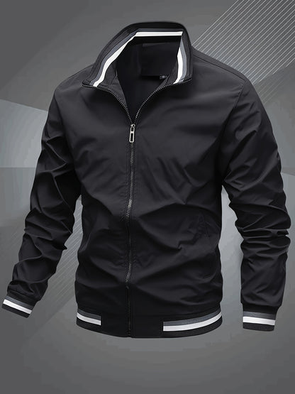 Blouson À Col De Baseball Classique Pour Hommes Pour Le Printemps Et L'Automne, Veste Coupe-vent Pour Hommes