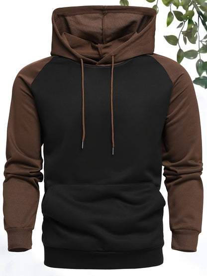 Sweat À Capuche Tendance En Blocs De Couleurs, Sweats À Capuche Cool Au Design Classique Décontracté Pour Hommes Avec Poche Kangourou, Streetwear Pour L'hiver Et L'automne, Comme Cadeaux