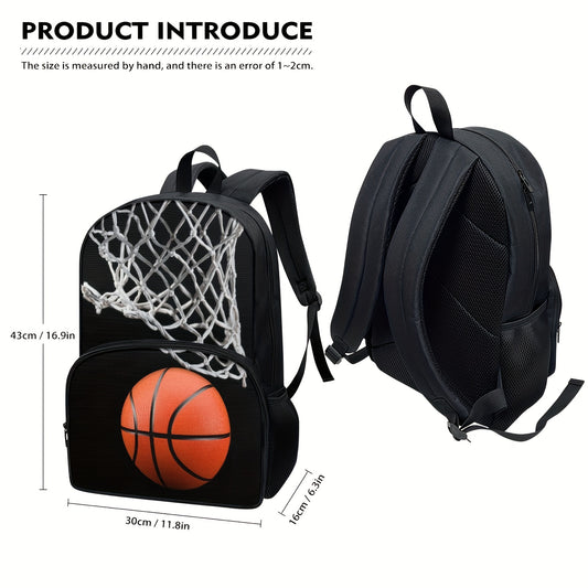 4pcs Sac d'école Ensemble de sac à dos de basket-ball pour garçons et filles, Sac à dos d'école avec boîte à lunch Trousse à crayons Sac à bouteille d'eau