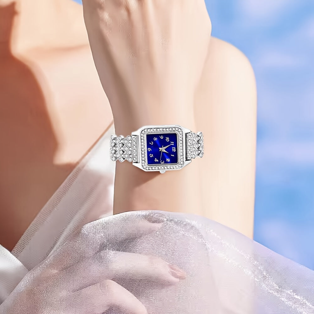 Ensemble de 5 Montres Quartz de Luxe pour Femmes avec Cadran Carré & Bijoux en Strass - Parfait pour le Quotidien, les Fêtes, le Nouvel An, Noël, Cadeau de la Saint-Valentin