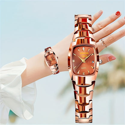 Montre-bracelet analogique de luxe pour femme avec strass en quartz et aiguilles en forme de tonneau