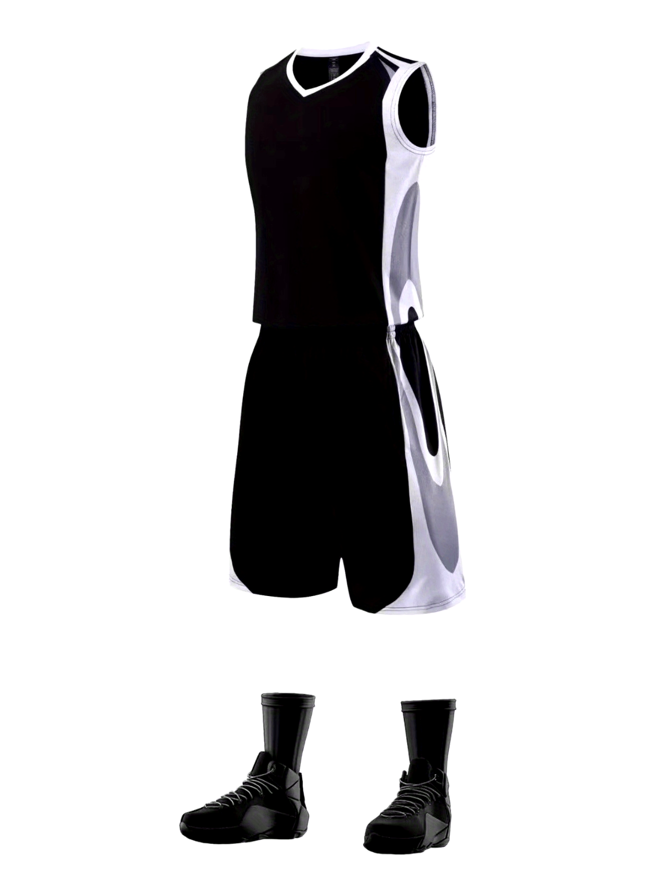 Ensemble de basketball pour hommes, tenue d'entraînement athlétique, maillot et short en polyester anti-humidité, col en V, motif géométrique, séchage rapide, lavable en machine.