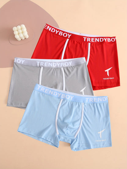 Boxer confortable en coton pour hommes, couleur unie, slip de sport respirant avec lettres imprimées, sous-vêtements respirants, 3 pièces