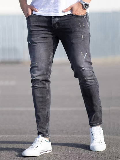 Jean skinny déchiré pour homme, style streetwear, denim pour homme, quatre saisons