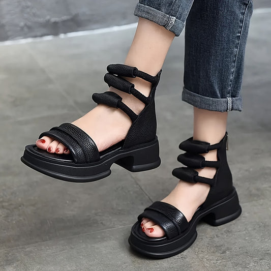 Women's Fashion Wedge Heel Sandals, Fashion Open Toe Dress Shoes, Elegant Back Zipper Sandals 