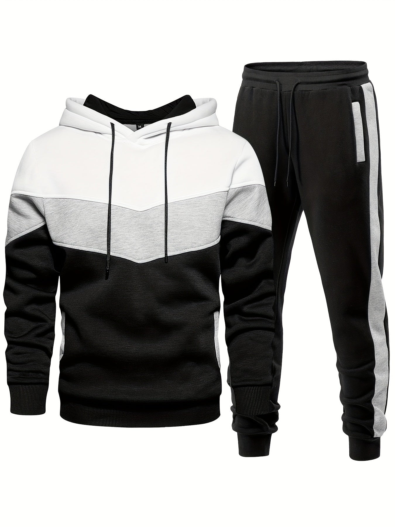 Ensemble de survêtement de sport 2 pièces pour homme, sweat à capuche décontracté à manches longues avec cordon de serrage et pantalon de jogging pour la gym, la course à pied