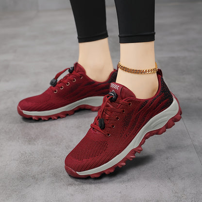 Women's Casual Lace-up Soft Sole Platform Sneakers with Contrasting Colors, Ideal for Walking and Running. 