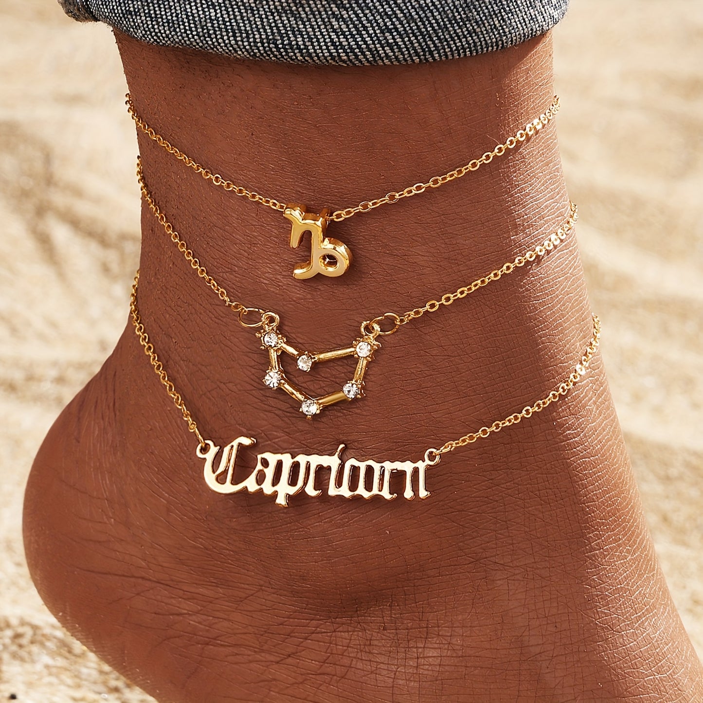 3Pcs/Set Gold Zodiac Anklets, Bohemian Elegant Chains Set for Women, Fashion Astrological Signs Charms for Women 