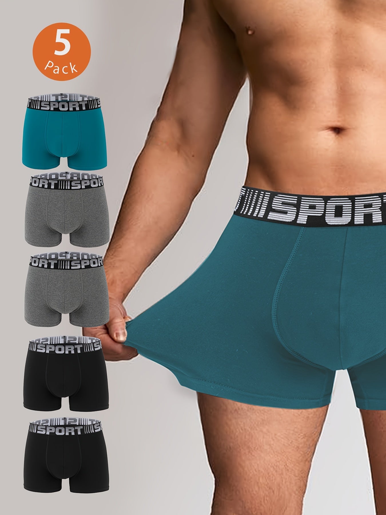 Lot de 5 caleçons en coton pour hommes, confortables et respirants, boxers ajustés élastiques, shorts de sport, sous-vêtements décontractés pour hommes