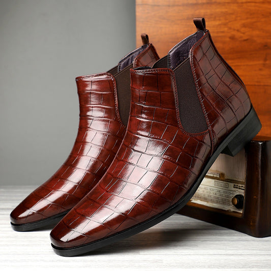 Bottes Chelsea à la cheville pour hommes de grande taille, couleur unie, avec dessus en PU, élégantes bottes habillées à enfiler pour les occasions formelles