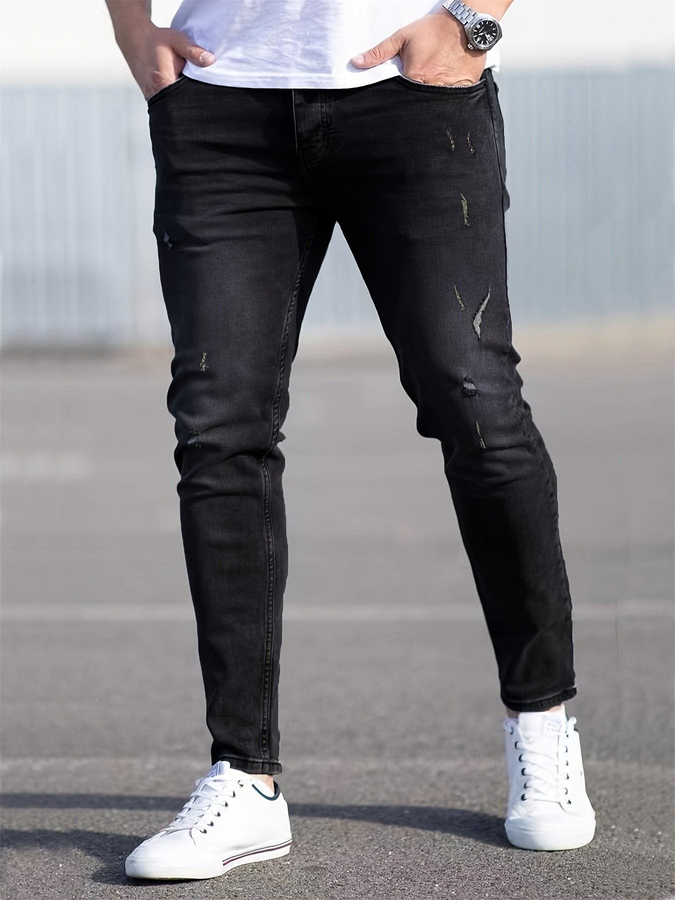 Jean skinny déchiré pour homme, style streetwear, denim pour homme, quatre saisons