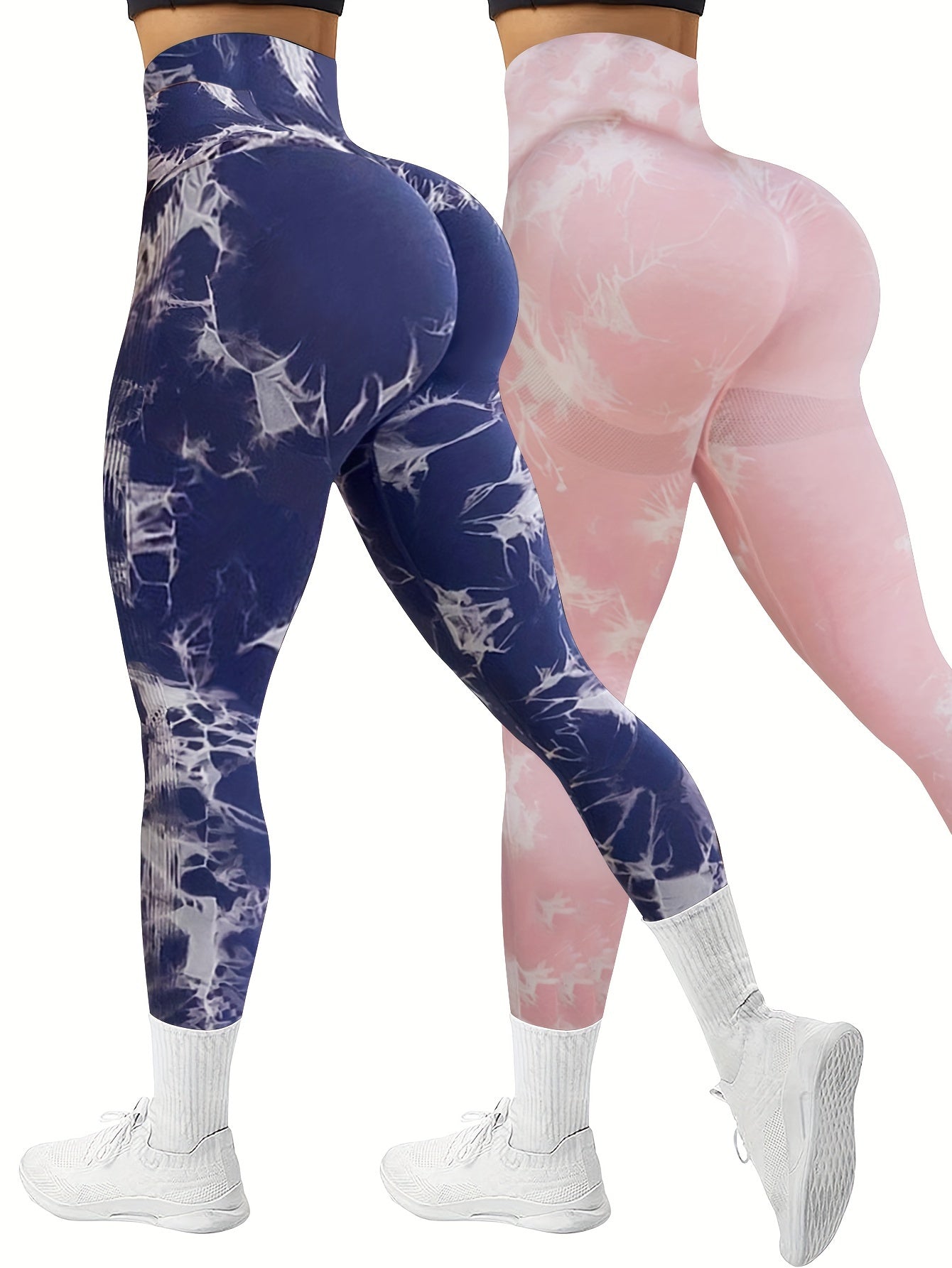 2 Pack Tie Dye Seamless High Stretchy Sports Yoga Leggings Athletic Workout Pants Comfortable Activewear for Gym Home Workout 