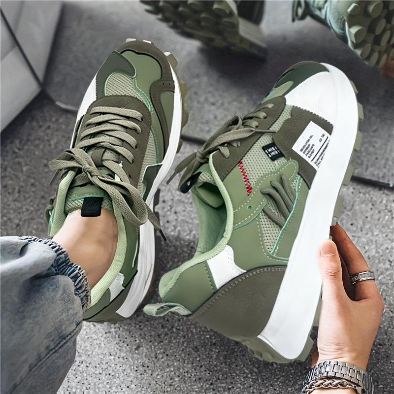 Women Fashion Sneakers With Color Blocking Design, Comfortable Thick Sole Height Increasing Sports Shoes 