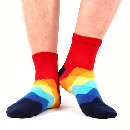 12 paires de chaussettes courtes pour hommes, motif géométrique coloré, en coton (US 10-13)